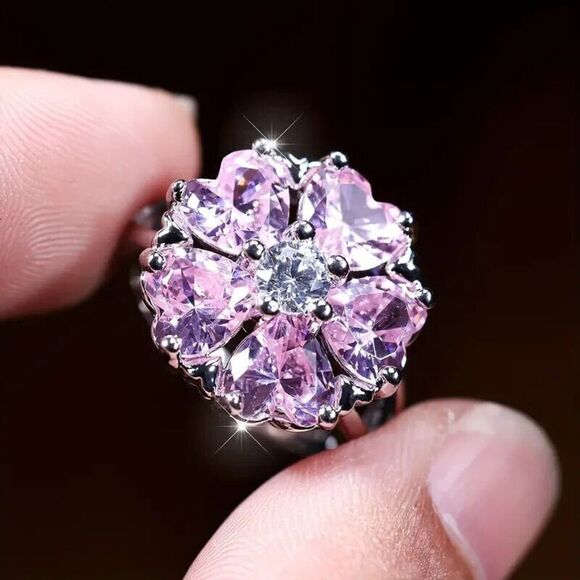 Coquette Style Promise Ring Pink Flower Design Size 7 - Picture 2 of 6